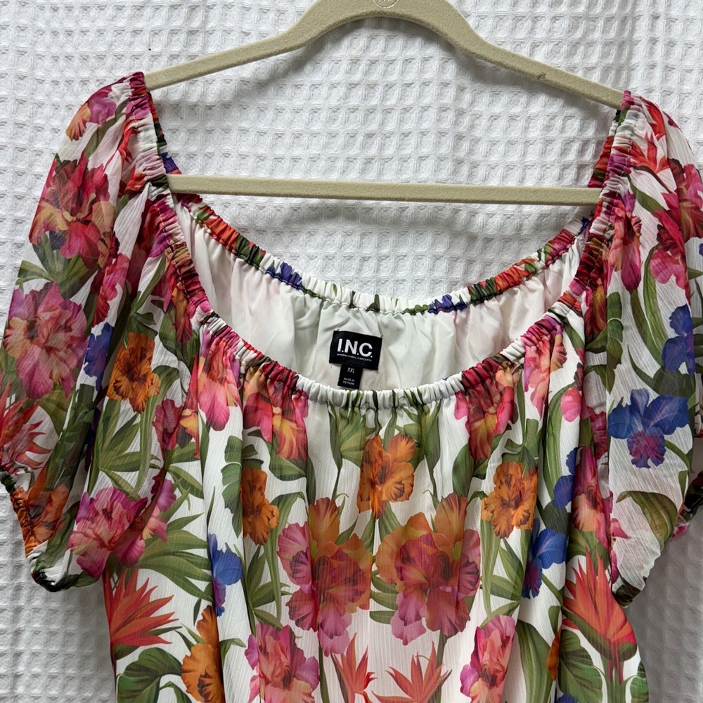 INC International Concepts Women's Floral Blouse - Pink, Orange, Green